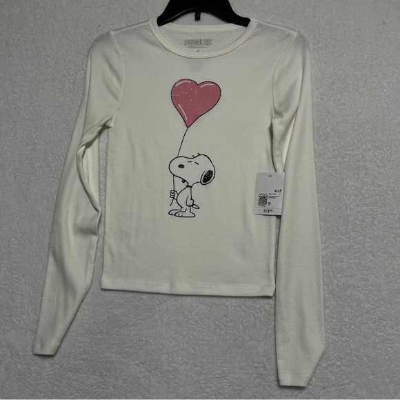 Peanuts Tops - Peanuts Forever 21 Juniors White Ribbed Long Sleeve Snoopy Tee Small NWT